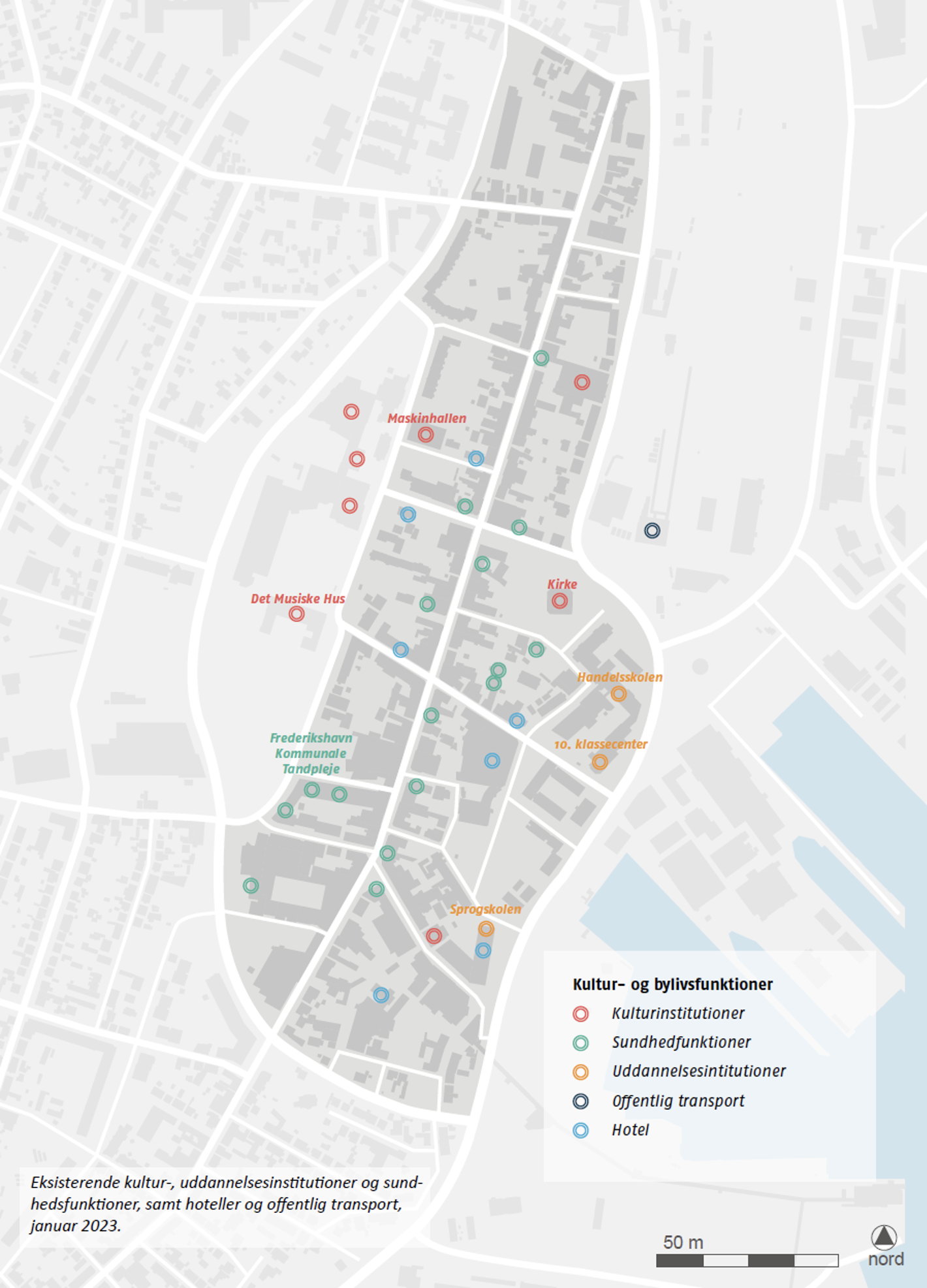 Eksisterende kultur- og uddannelsesinstitutioner og sundhedsfunktioner