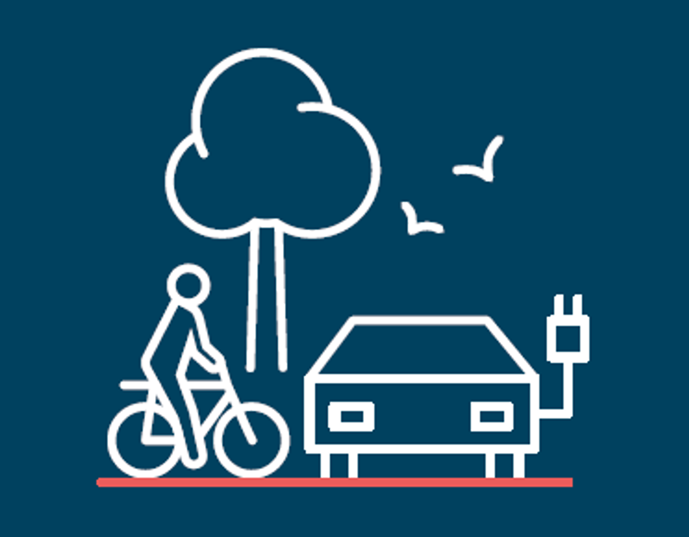 Piktogram med træ, cykel og el-bil