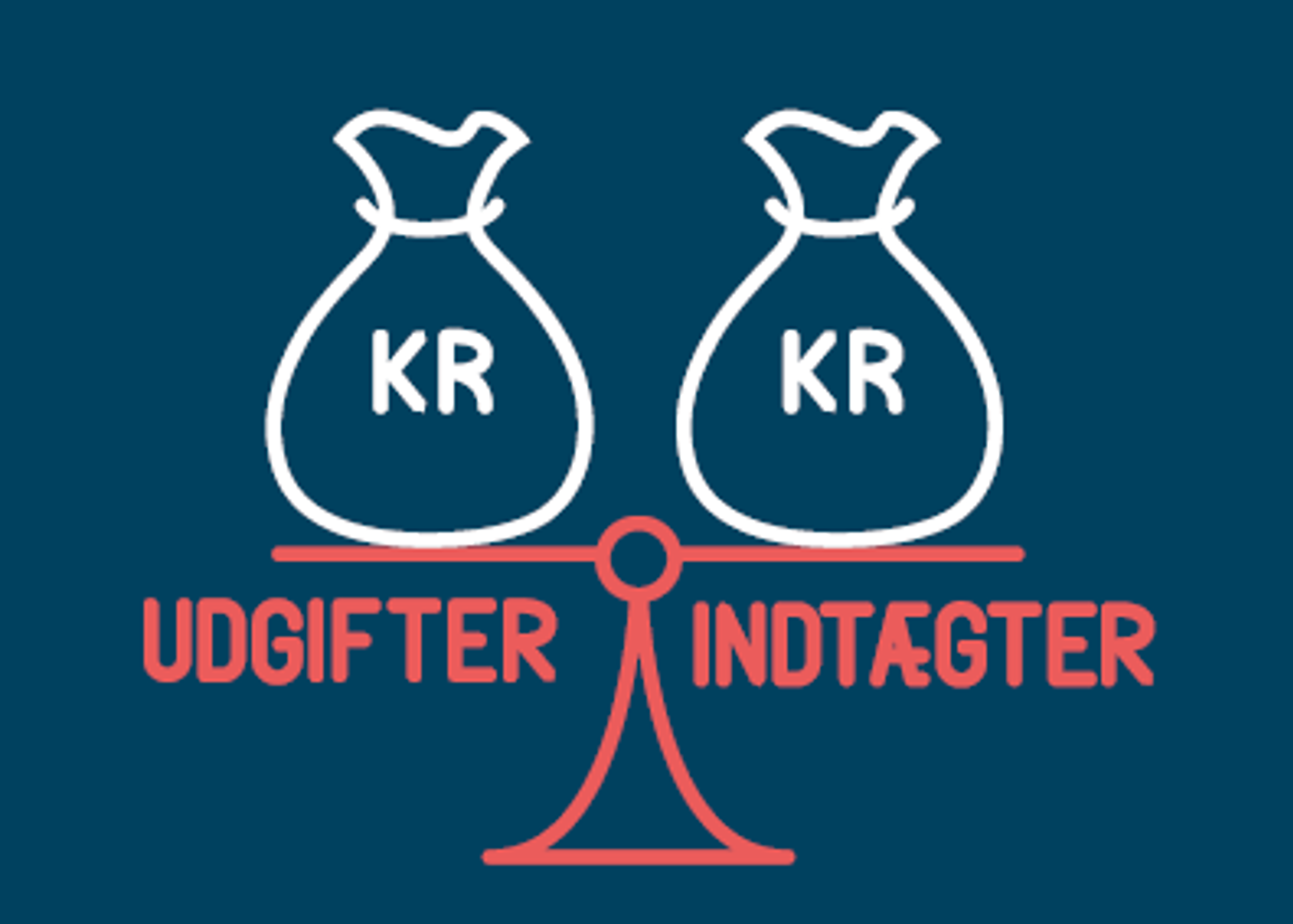 Piktogram med vægt, hvor udgifter og indtægter balancerer på vægten