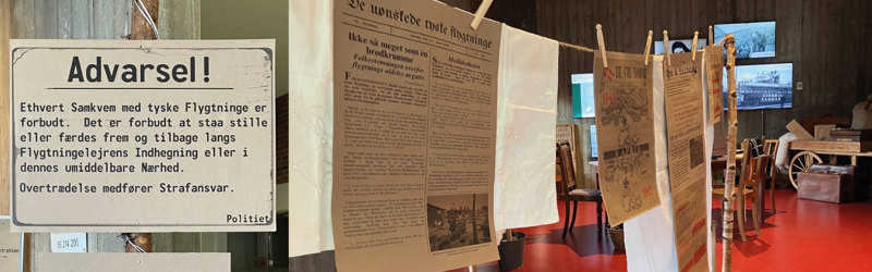 Foto af effekter fra udstillingen om flygtningelejre her i kommunen efter 2. Verdenskrig