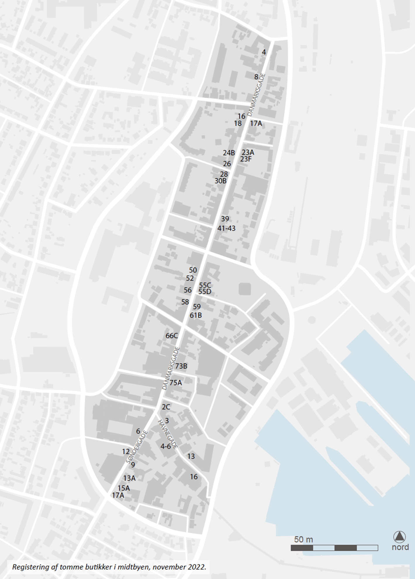 Kort over tomme butikker i midtbyen