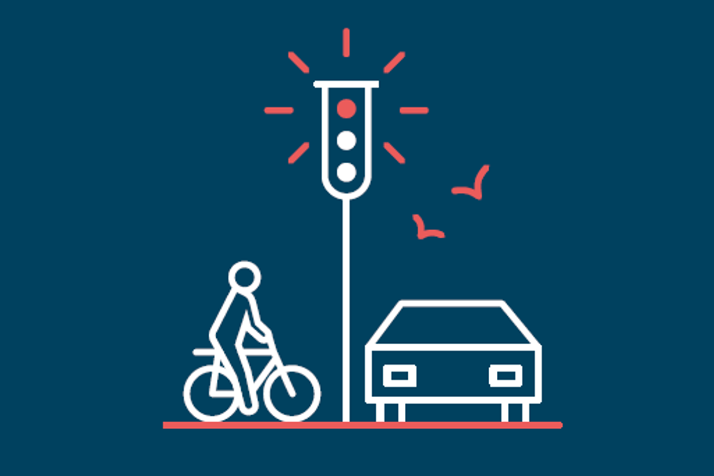 Trafiklys, cyklist og bil