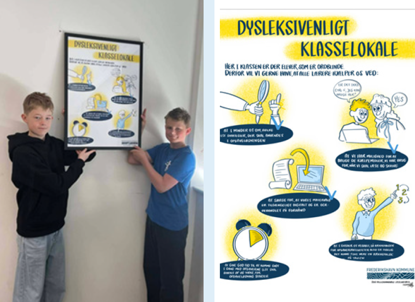 Billedkollage af Dysleksi plakat og drenge, der holder plakat