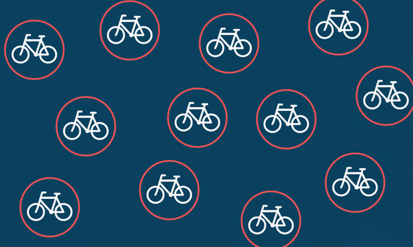 Cykelsti ikoner på mørkeblå baggrund