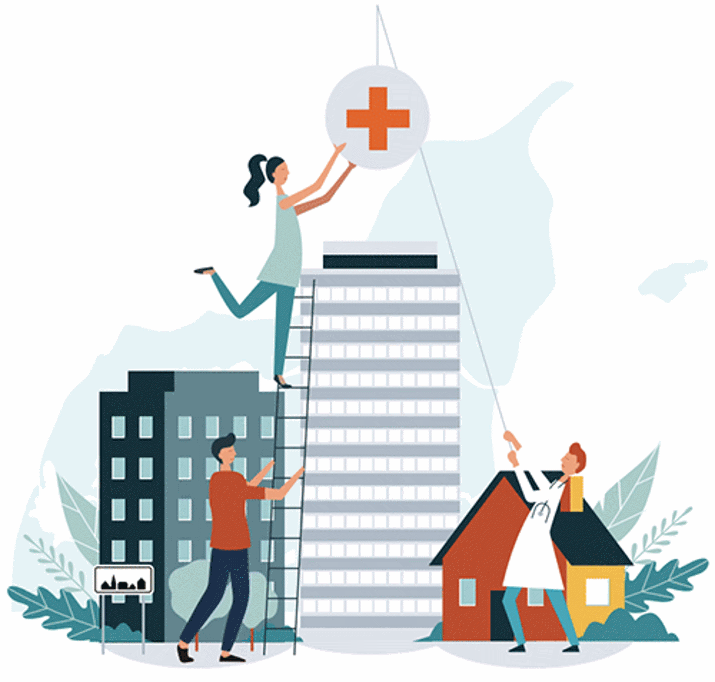 Forsideillustration fra Sundhedsaftale mellem Region Nordjylland og 11 nordjyske kommuner. 