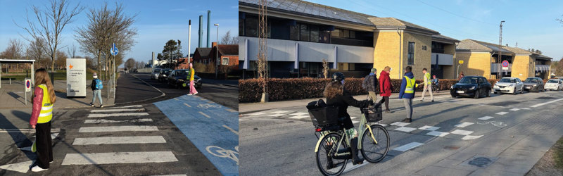 Nordstjerneskolens skolepatruljer i aktion på skolevejen.