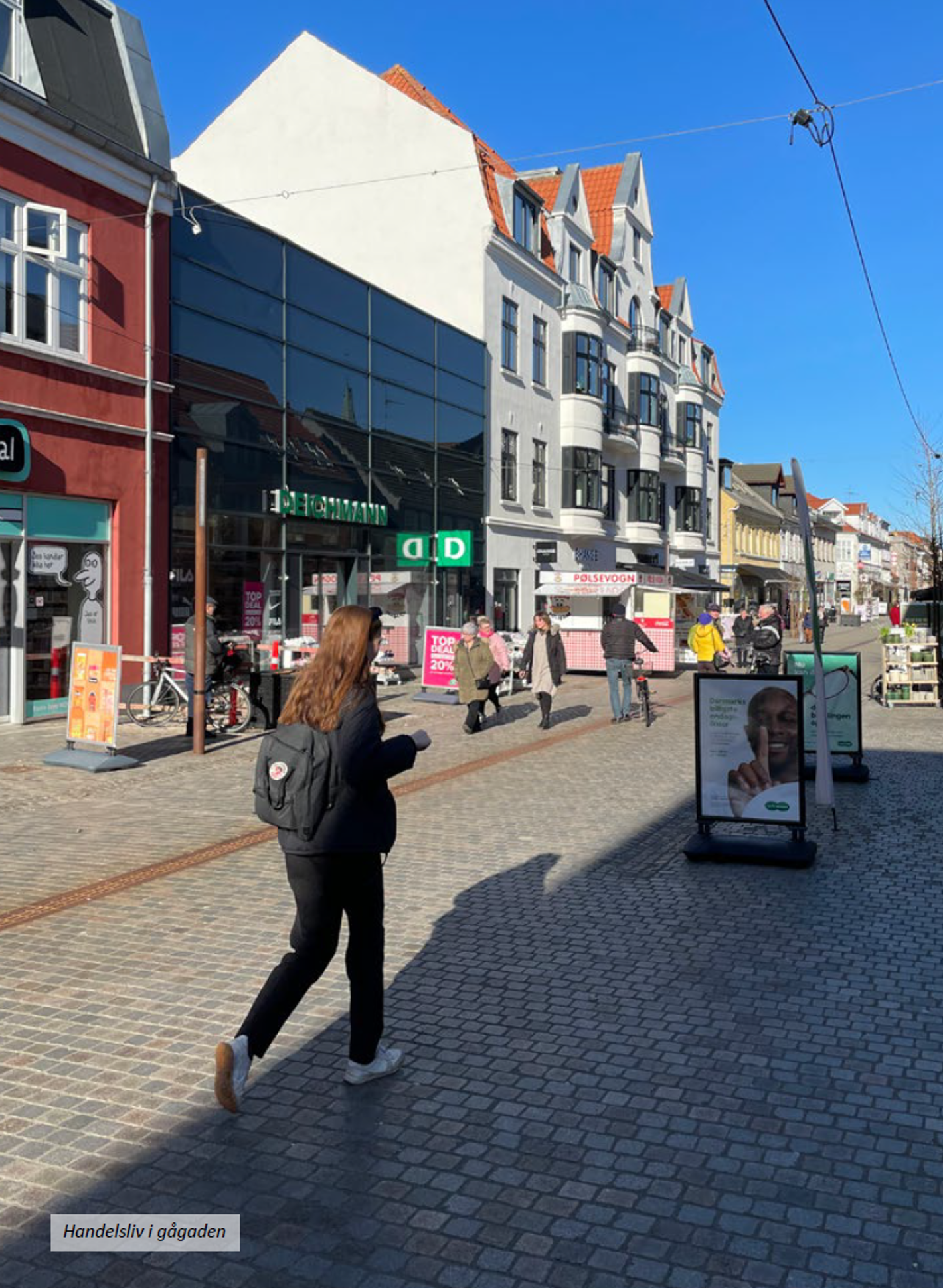 Foto af butikker og handlende i gågaden